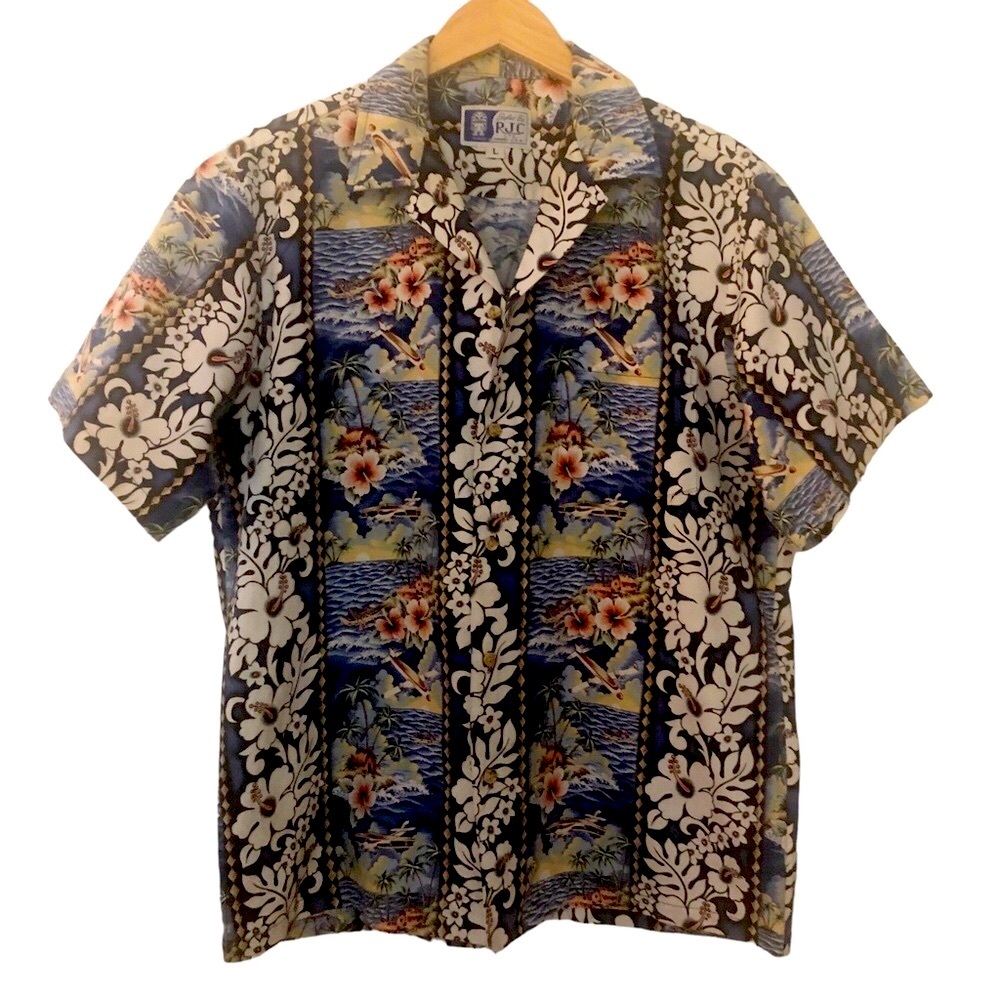 RJC vintage Hawaiian shirt cotton short sleeve pocket orchid print authentic